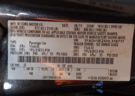2017 Ford Focus S from USA, damaged, VIN 1FADP3E2XHL318717